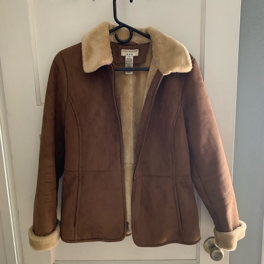 Covington Brown and Cream Teddy Jacket with Suede Texture